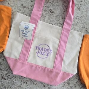 Trader Joe's Pink & Cream Mini Canvas Tote Bag